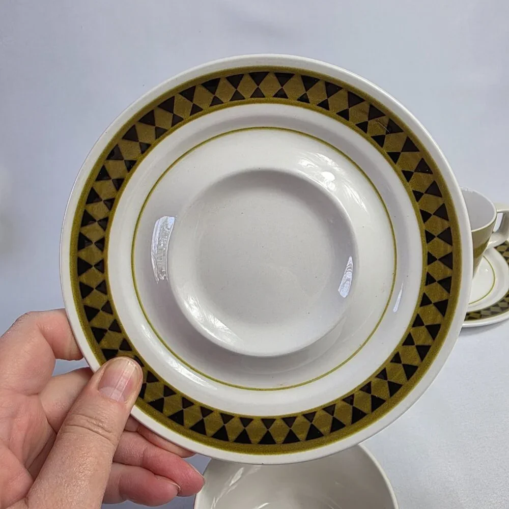 TWO Mikasa Mediterrania Dominique & Avocado Green Cup & Saucer Sets